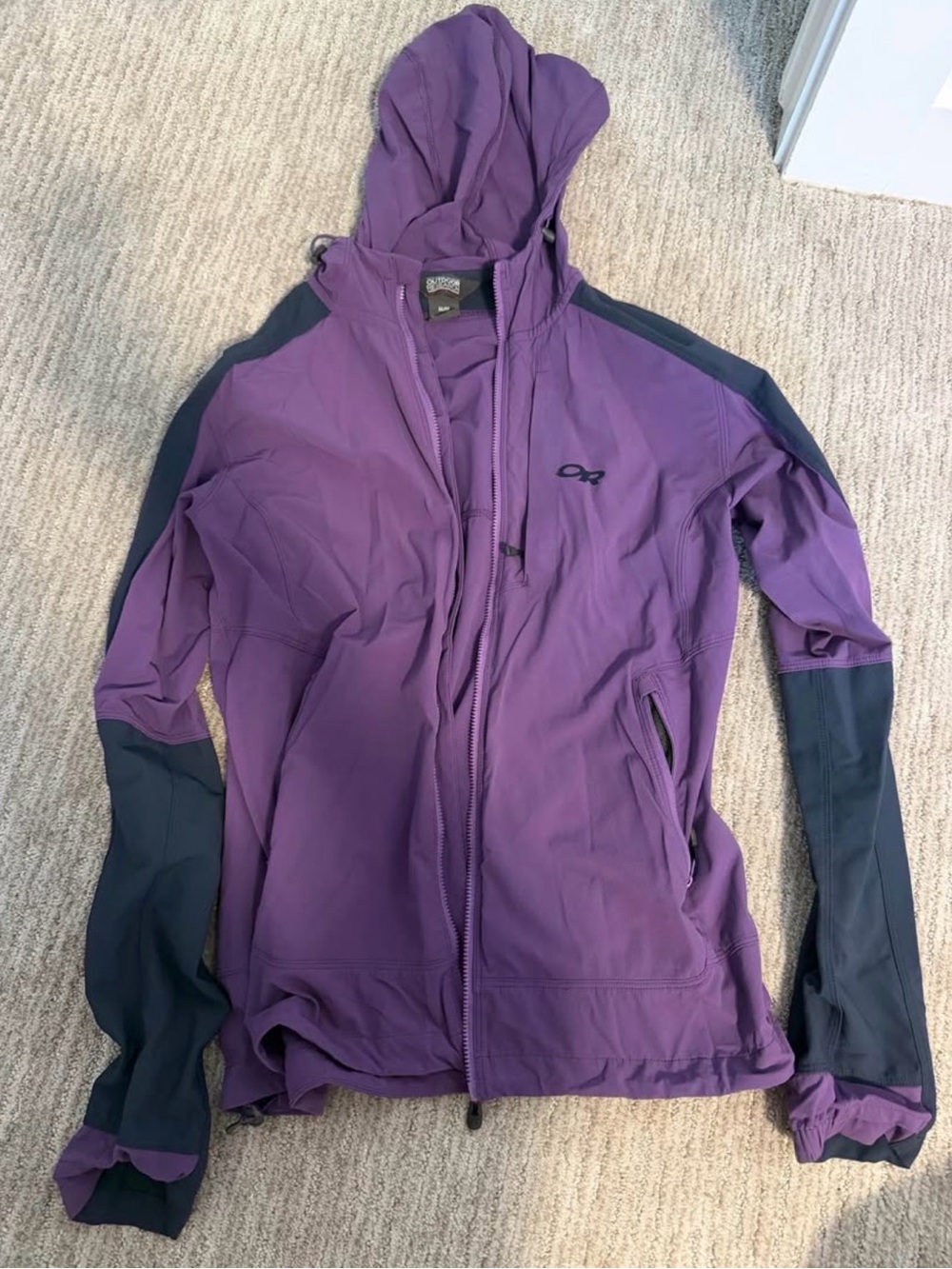 Outdoor Research Purple and Dark Gray Hooded Softshell Utility Jacket